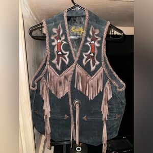Scully Vintage Beaded Leather Fringe Vest